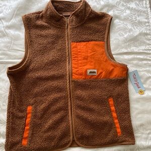 NWT Cat & Jack Kids Sherpa Fleece Full-Zip Vest Clay Brown Orange Size L (10/12)